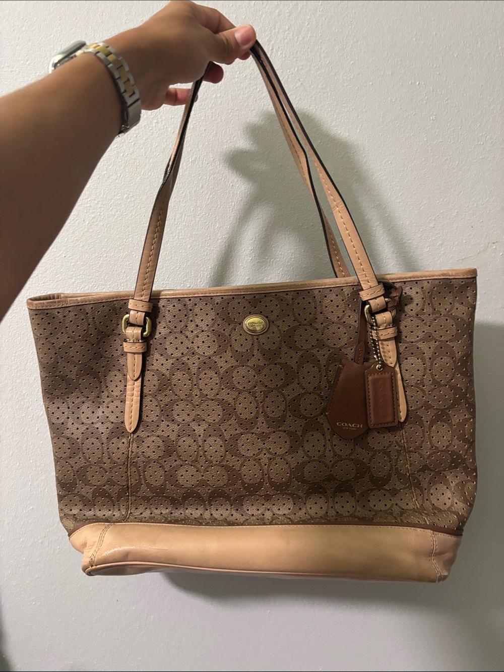 Coach Tan/Brown Signature Perforated Tote